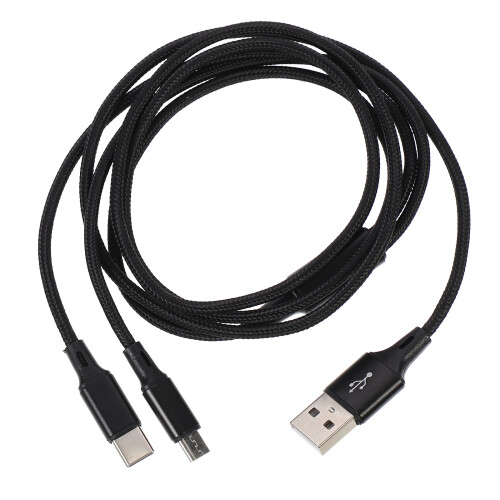 3Pièces Câble Data Chargeur USB Type-C Nylon Résistant Noir