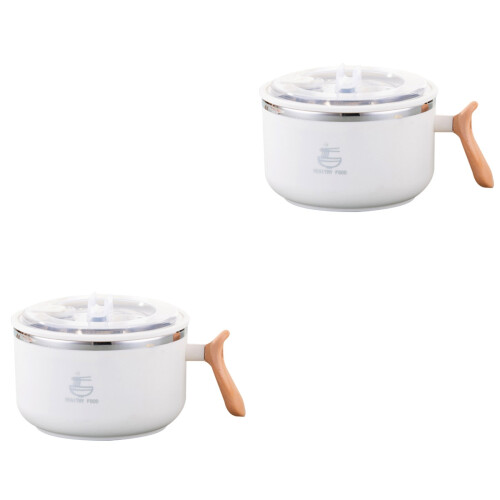 2Pièces Bols Lunch Bento Blancs En Acier Couvercle