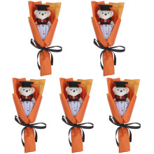 5Pièces Bouquet Ours En Peluche Orange Élégant Décor Photo Graduation