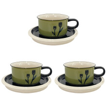 3Sets Groene Keramische Kop En Schotel Set Voor Koffie En Thee