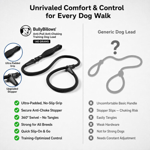 BullyBillows Anti-Pull Anti-Choking Training Dog Lead | 1.2m Active Light Dog Le 1