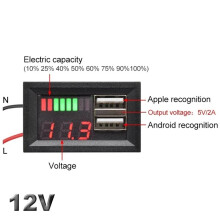 LiFePO4-Lithium-Akku-Kapazitätsanzeige, USB-Ladegerät, Voltmeter, Panel-Spannungsmesser, Tester, 12 V, Auto, Motorrad