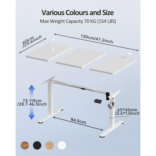 Devoko Electric Standing Desk 120x60cm Sit Stand Table Height Adjustable with Backpack Hook and Memory Smart Panel, Home Office, White 1