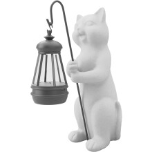 Katzenfigur mit Solar-Laterne Gartendekoration Harz Weiß 25 cm — katzenfigur solar, solarlaterne led, gartendeko weiß, wetterfeste resin