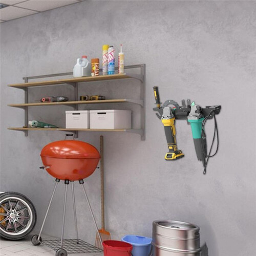 Angle Grinder Holder 2 Bay Multi-Purpose Storage Rack with Cord Hanger Wall Mount Bracket for Angle Grinders Garage 2