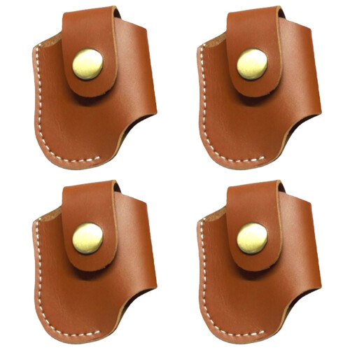 4Pièces Étui Cuir Marron Clair Multifonction Pour Briquet Voyage