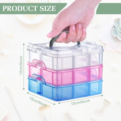 3-Tier Craft Storage Box, Adjustable Storage Box with 18 Compartments, Plastic Detachable Space Box, Transparent Divider Organizer with Handle 1