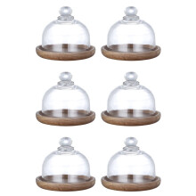 6X Multifunctional Dessert Serving Stand Acacia Cake Dish with Dome Lid Platter Cake Plate for Home Hotels