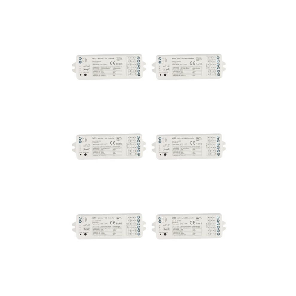 6X Tuya Led Controller 5 In 1 Dimmer Cct Rgb Rgbw Rgbww Rgbcct Life Wifi 2.4G Rf Remote Controller 12-24V Wt5 4713145009536
