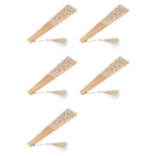 5X Handgjord Hopfällbar Handfläkt i Bomullsspets för Bröllopsdekoration för Fest (Beige)