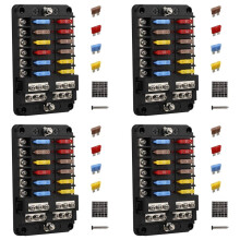 4sets 12V 12-Weg Maritiem Zekeringblok, Zekeringpaneel met Aarde en 12 Volt Zekeringkast voor Auto-Automobielboot RV RZR