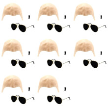 8X Adults Mr Accessory Set - Nude Bald Cap, Black Sunglasses, Black Soul Patch for Outdoor Swimming Pool Makeup Party