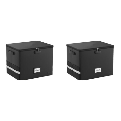 2X Vinyl Record Storage Box with Lock,Fireproof&Water Resistant Record Organizer Storage for 100+ Single Records 1