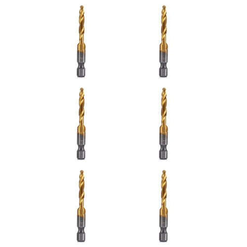 6pcs M5x0.8mm Hex Shank Titanium Plated HSS Screw Thread Metric Tap Drill Bits Screw Machine Compound Tap Open