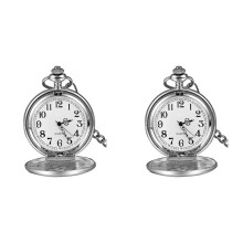 2X Classic Smooth Vintage Mens Pocket Watch Xmas Gift (Silver)
