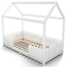 (White) Lit cabane avec barrière de sécurité et sommier à lattes sans matelas
