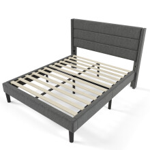 (Dark Gray, 140x200cm) Lit capitonné avec tête de lit et sommier inclus sans matelas