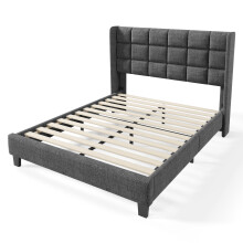 (Grey, 140x200cm) Lit capitonné avec tête de lit rembourrée et sommier inclus sans matelas