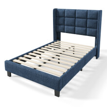 (Blue, 90x200cm) Lit capitonné avec tête de lit rembourrée et sommier inclus sans matelas