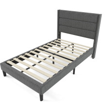 (Dark Gray, 90x200cm) Lit capitonné avec tête de lit et sommier inclus sans matelas