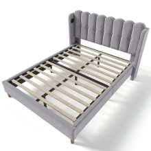 (140x200cm, Grey) Lit simple avec USB-C et cadre à lattes pour chambre ou invités