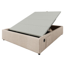 (Beige,Natural, 160x200cm) Lit capitonné avec USB-C et rangement intégré sans matelas