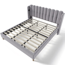 (180x200cm, Grey) Lit simple avec USB-C et cadre à lattes pour chambre ou invités
