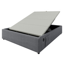 (Grey, 160x200cm) Lit capitonné avec USB-C et rangement intégré sans matelas