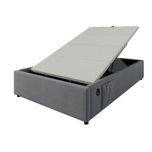 (Grey, 90x200cm) Lit capitonné avec USB-C et rangement intégré sans matelas
