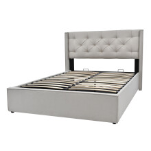 (Light Grey, 140x200cm) Lit capitonné avec rangement intégré et sommier à lattes sans matelas