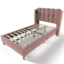 (90x200cm, Rose) Lit simple avec USB-C et cadre à lattes pour chambre ou invités