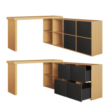 (Black,Oak) Bureau angle avec plateau 360, 4 tiroirs et 4 compartiments en forme L ou droit