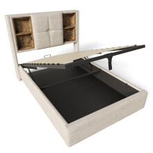 (90x200cm, Natural) Lit simple avec charge USB-C sans fil et rangement sans matelas