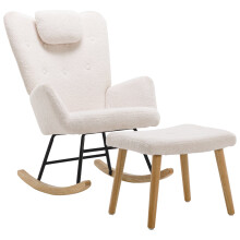 (White, 65 x 82 x 94cm) Fauteuil à bascule avec repose-pieds et structure renforcée
