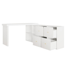 (White) Bureau angle avec plateau 360, 4 tiroirs et 4 compartiments en forme L ou droit