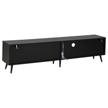 Meuble TV LED 1753143,5 cm - bois naturel et noir - 3 portes - verre trempé - TV jusqu’à 75 pouces