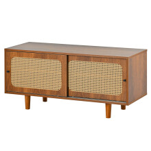 Meuble chaussures rotin 2 portes etageres reglables noyer armoire elegante entree salon chambre 104x40x48cm