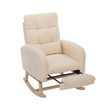 (Beige, 132 x 50 x 99cm) Fauteuil Ă bascule avec repose-pieds et dossier haut