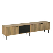 Meuble TV 2084048 cm - 3 portes - 2 tiroirs - passe-câbles - finition bois noir - TV jusqu’à 85 pouces
