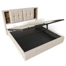 (160x200cm, Natural) Lit simple avec charge USB-C sans fil et rangement sans matelas