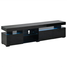 (Black) Meuble TV LED avec 3 portes, contrĂ´le par application et compartiments de rangement