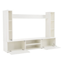Meuble TV 4 pièces 180x35x33.5cm vitrines et etagere murale blanc suspendu ou au sol TV jusqu a 80 pouces
