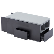 Table basse multifonctionnelle relevable 100x51cm plateau 2-en-1 grande capacité tiroirs rangement gris foncé gris clair