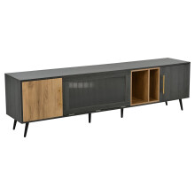 Meuble TV elegant 200x40x55.5cm bois fonce finition gris bois TV jusqu a 90 pouces