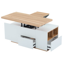 (100 x 51 x 47cm) Table basse relevable avec double plateau, rangement intégré et portes sans charge indiquée