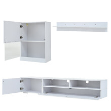 Meuble TV LED 3 pièces 175x39x34cm vitrine et etagere murale blanc brillant suspendu ou au sol TV jusqu a 80 pouces