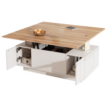 (100 x 50 x 55.5cm) Table basse relevable avec double plateau, rangement intégré et portes sans charge indiquée