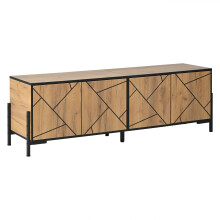 Meuble TV 1534050 cm - 4 portes - design géométrique - bois naturel et noir - TV jusqu’à 65 pouces