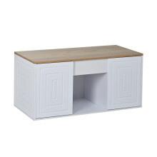 Table basse relevable 46x95x45cm plateau relevable jusqu a 59cm 2 portes bureau appoint multifonction bois naturel blanc