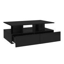 (Black, 90 x 55 x 41cm) Table basse avec 2 tiroirs et niches de rangement pour salon